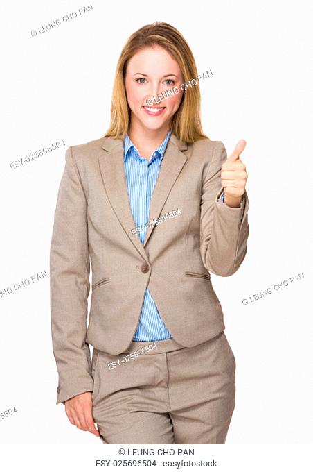 Caucasian businesswoman with thumb up