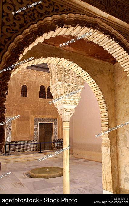 Granada (Spain). Architectural detail of the access to the Golden Room of the Comares Palace inside the Nasrid Palaces of the Alhambra in Granada