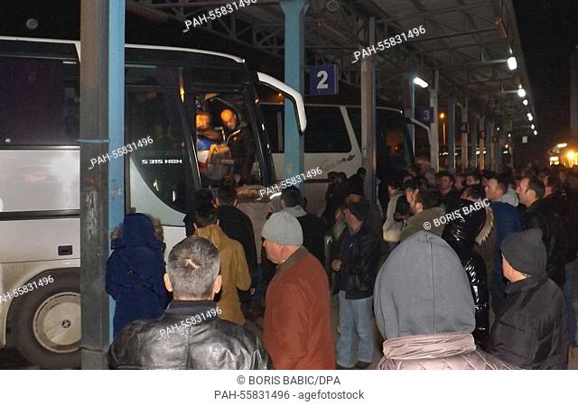 People from Kosovo wait to board coaches to Serbia at the bus terminal in Pristina, Kosovo, 12 Febvruary 2015. Due to the desolate economic situation in Kosovo...