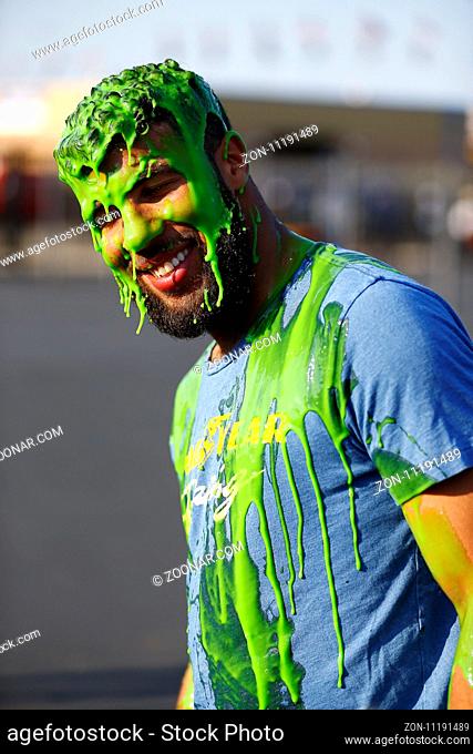 September 15, 2017 - Joliet, Illinois, USA: Darrell Wallace Jr (98) gets slimed by the Nickelodeon slim after practice for the TheHouse