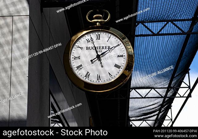 17 May 2020, Berlin: An oversized watch bearing the logo of the Bucherer Group, a Lucerne-based watch and jewelry company