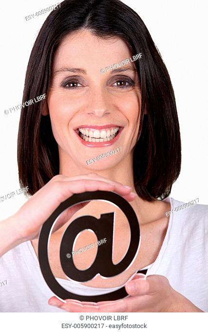 a woman showing an @