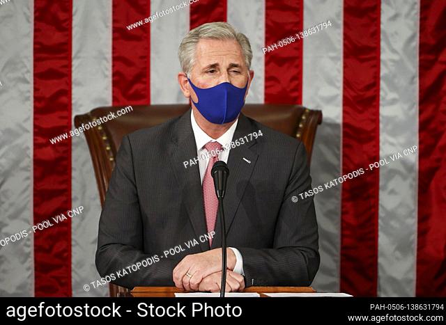 United States House Minority Leader Kevin McCarthy (Republican of California) speaks on House floor at the US Capitol on January 03, 2021 in Washington, DC