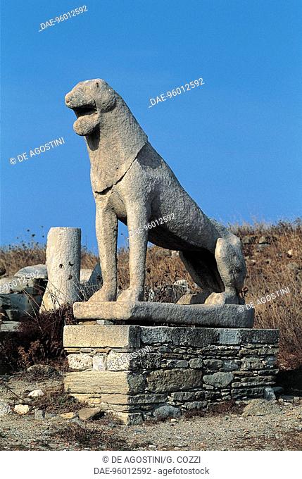 Marble lion, Terrace of the Lions, Delos (UNESCO World Heritage Site, 1990), Cyclades Islands, Greece, Greek civilization, 7th century BC