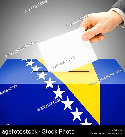 Voting concept - Ballot box painted into national flag colors - Bosnia and Herzegovina