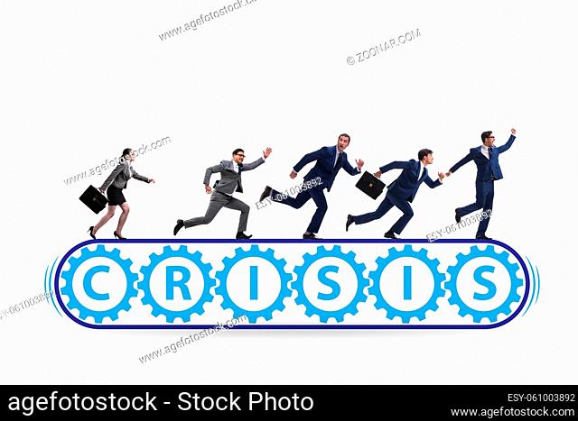 Concept of conveyor belt with the crisis and businessman