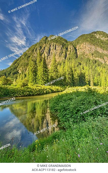 Mountains of the Cascade Range and river, E.C. Manning Provincial Park, British Columbia, Canada