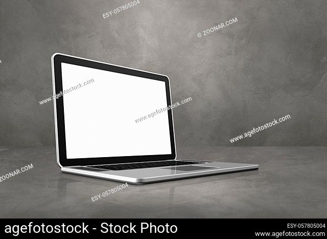Laptop computer on concrete office scene background. 3D Illustration