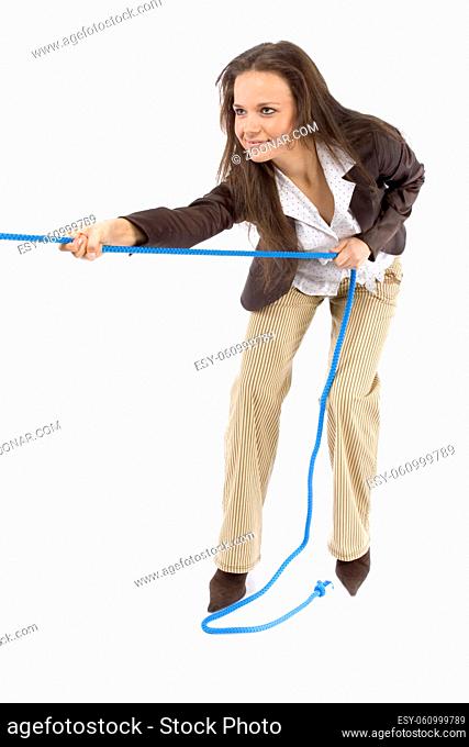 woman pulling the rope (white background)