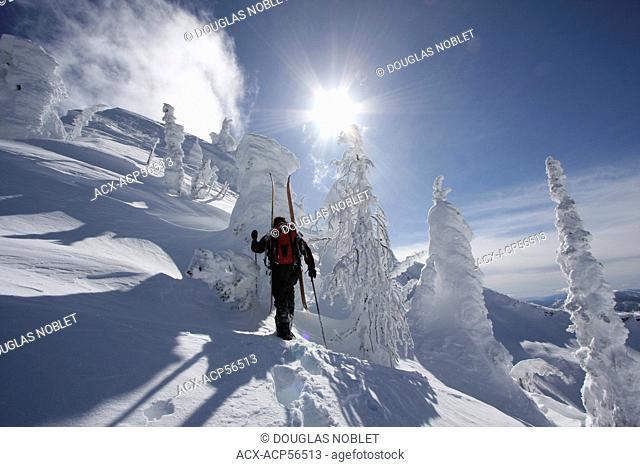 Backcountry Skier, near Whitewater Ski Resort, BC, Canada