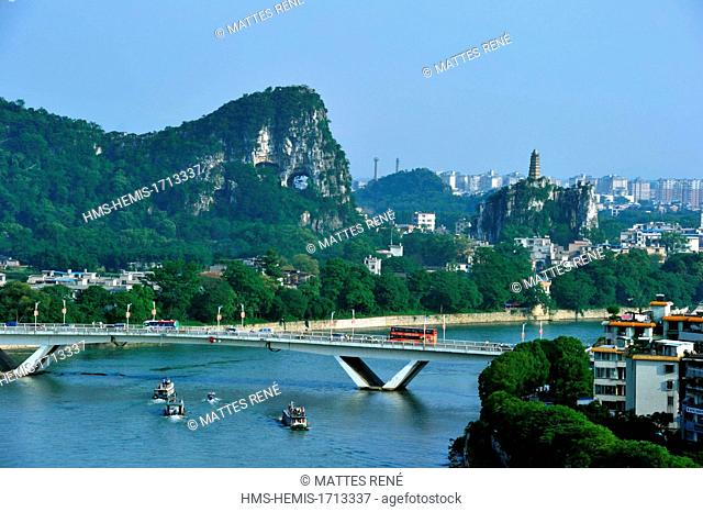 China, Guangxi province, the city of Guilin in the middle of Karst mountain landscape and Li River