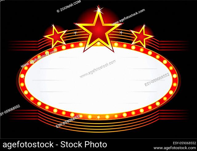 Oval red entertainment sign decorated with bright stars