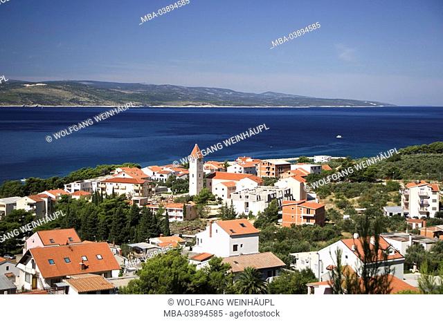 Croatia, Dalmatia, Promajna, city view, Europe, Makarska Riviera, destination, sight, tourist resort, Adriatic, sea, Mediterranean, city, church, steeple