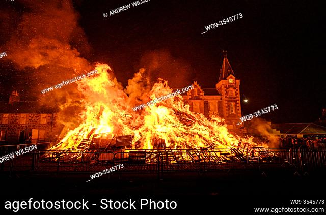 The hogmanay bonfire in the South Lanarkshire town of Biggar, Scotland