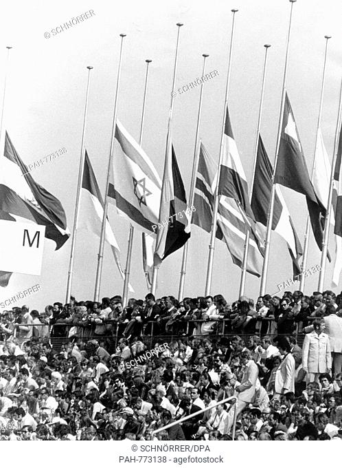 Memorial ceremony, on 6 September 1972 at the Munich Olympic Stadium, for the victims of the Arabian terrorist attack on the Israeli Olympic team during the...