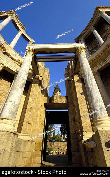 Theatre ruins, ancient Roman city of Emerita Augusta, Merida, Extremadura, Badajoz, Spain, Ruta de La Plata, Europe