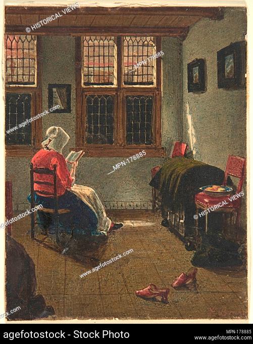 A Woman Reading, after Pieter Janssens Elinga. Artist: François Bonvin (French, Paris 1817-1888 Saint-Germain-en-Laye); Artist: Pieter Janssens Elinga; Date:...