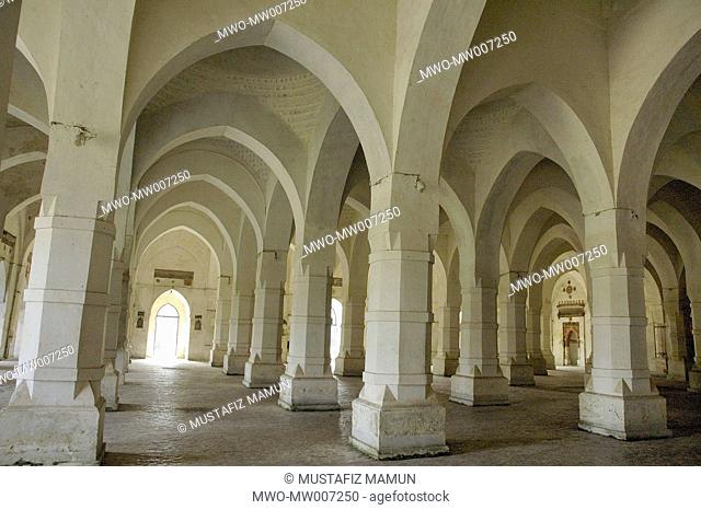 Interior of the Sixty Pillar Mosque more commonly known as Shat Gumbad Mosque or Saith Gunbad Masjid is the largest historical mosque in Bangladesh and one of...