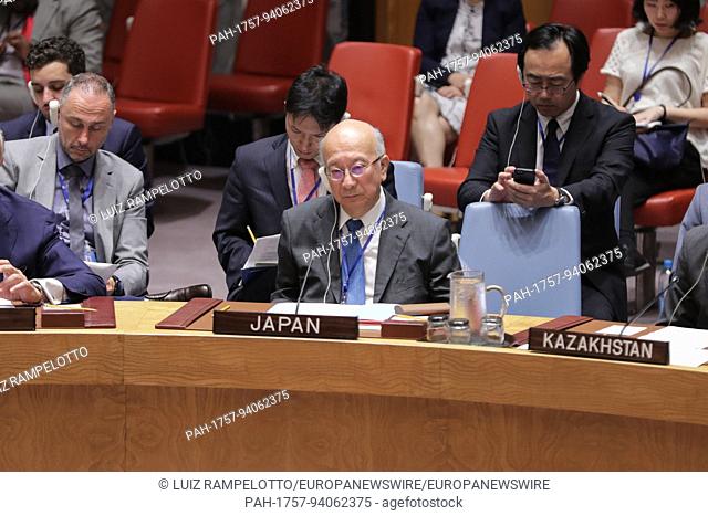 United Nations, New York, USA, August 29 2017 - Koro Bessho, Permanent Representative of Japan to the UN, attend a Security Council Meeting on peace keeping...