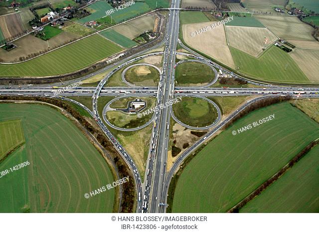 Aerial photo, Kamen cross, junction A1 A2, Kamen, Ruhr area, North Rhine-Westphalia, Germany, Europe
