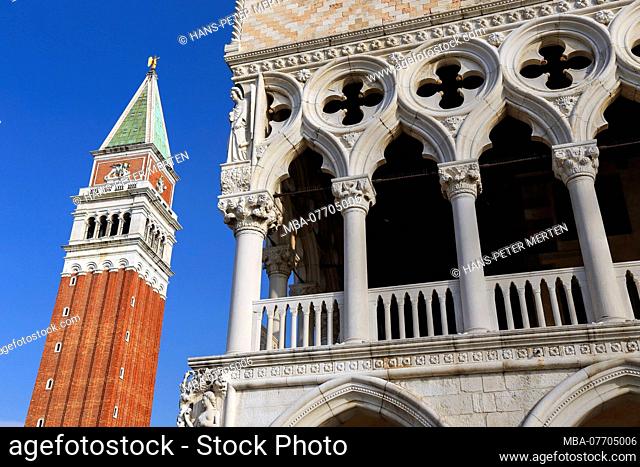 Campanile and Doge's Palace, Piazza San Marco, Venice, Veneto, Italy