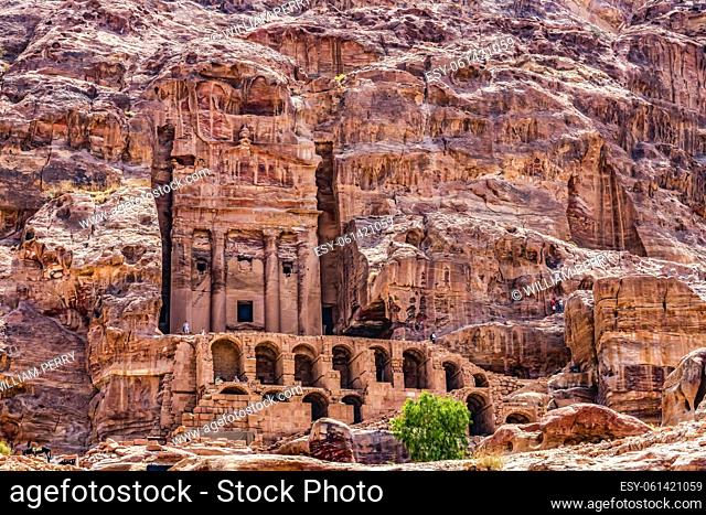 Rose Red Royal Rock Tombs for Kings Petra Jordan Built by Nabataens in 200 BC to 400 AD Inside Tombs ceilings create coloful abstracts