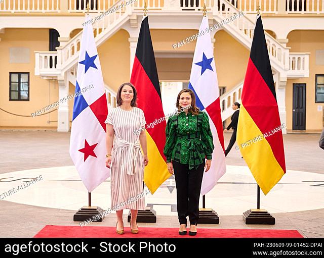 09 June 2023, Panama, Panama-Stadt: Annalena Baerbock (l, Bündnis 90/Die Grünen), German Foreign Minister, and Janaina Tewaney