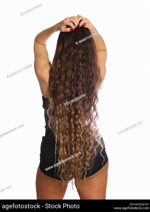 Woman With Natural Long Wavy Hair Isolated on White