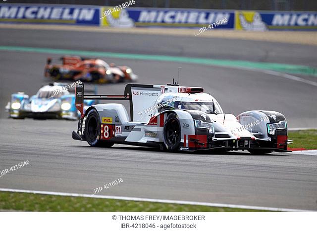 FIA WEC 6 hour race Nürburgring race track, Audi Sport Team Joest, Lucas Di Grassi, Loïc Duval, Oliver Jarvis, Audi R18 e-tron quattro, Nürburg