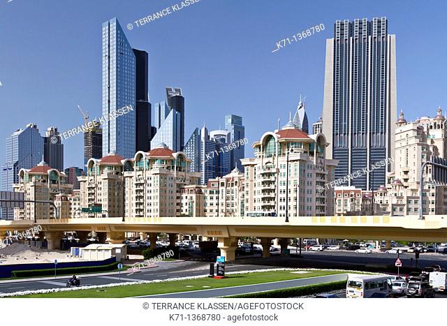 The Dubai city skyline near the Dubai Mall