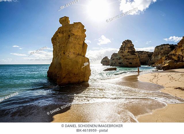 Beach and coloured rocks, Praia da Marinha, Carvoeiro, Algarve, Portugal