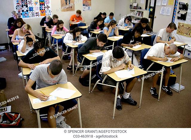 High school students take a standardized multiple-choice test in English class at Capistrano Valley High School in Mission Viejo, CA