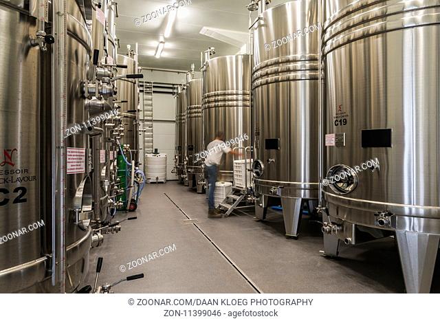 Verneuil, France - June 8, 2017: Modern wine cellar and production at Nowack-Layour Champagne in the  Champagne district, France