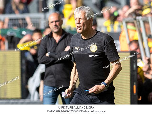 14 September 2019, North Rhine-Westphalia, Dortmund: Soccer: Bundesliga, Borussia Dortmund - Bayer Leverkusen, Matchday 4 at Signal Iduna Park: Dortmund coach...