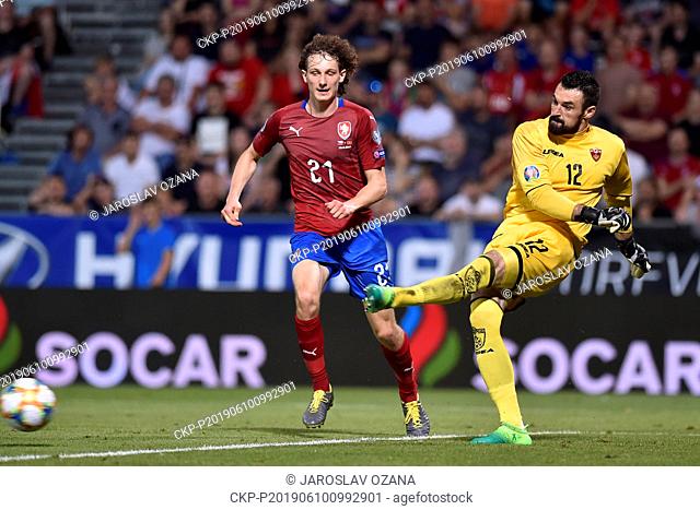 L-R Alex Kral (CZE) and Milan Mijatovic (MNE) in action during the Football Euro Championship 2020 group A qualifier Czech Republic vs Montenegro in Olomouc