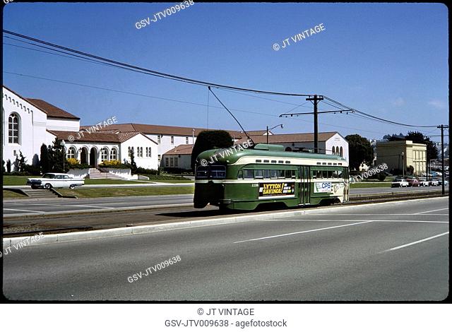 Cable Car, Junipero Serra Boulevard, San Francisco, California, USA, 1963