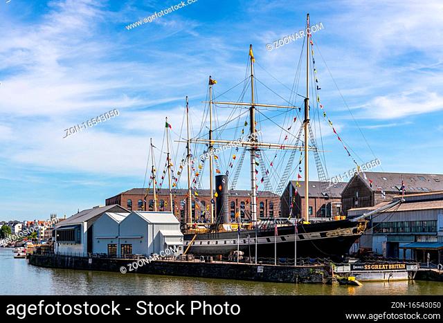 BRISTOL, UK - MAY 13 : View of the SS Great Britain in dry dock in Bristol on May 13, 2019
