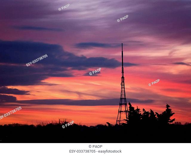 Crystal Palace transmitting station at dusk, Bromley, London, UK