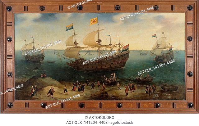 The Amsterdam four-masted Ship De Hollandse Tuyn and other Ships Return from Brazil under Command of Paulus van Caerden , Hendrik Cornelisz. Vroom, c