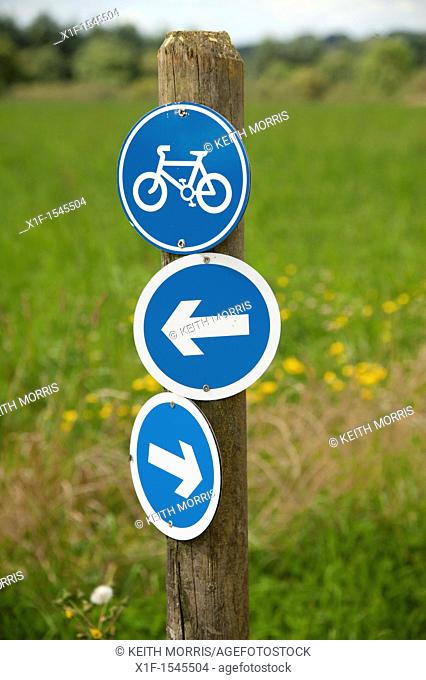 A Cycle path sign at Bluestone National Park resort holiday vacation centre, pembrokeshire west wales uk