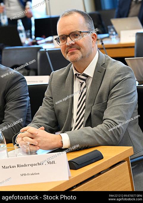 12 December 2022, Bavaria, Munich: State parliament member Markus Rinderspacher (SPD) sits in his seat at the Mask Investigation Committee in the Bavarian State...