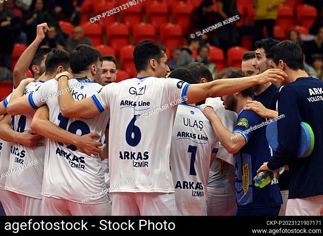 Arkas players are happy with the victory and the progress after the men's CEV Volleyball Cup the eighth finals return match VK CEZ Karlovarsko vs Arkas Spor...