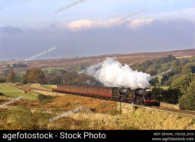 UK - England Yorkshire Moorgates K4 No. 61994 The Great Marquess and K1 No. 62005 climb past Moorgates, NYMR with a Whitby to Pickering train on 21st October...