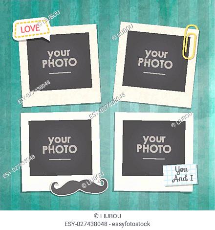 Vintage hipster retro stile. Decorative vector template frame. These photo frame can be use for kids picture or memories. Scrapbook design concept