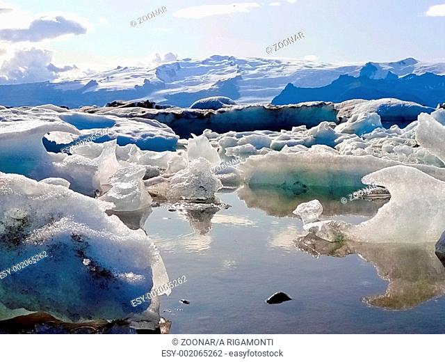 light blue ice melting landscape during summer in Iceland