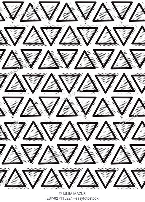 Vector geometric seamless pattern. Repeating abstract triangle in black and white dots. Modern pointillism design