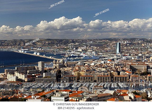 City of Marseille, Marseilles seen from basilica of Notre Dame de la Garde, Bouches-du-Rhone, France, Europe