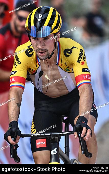 Slovenian Primoz Roglic of Jumbo-Visma crosses the finish line of stage 9 of the 2022 edition of the 'Vuelta a Espana', Tour of Spain cycling race