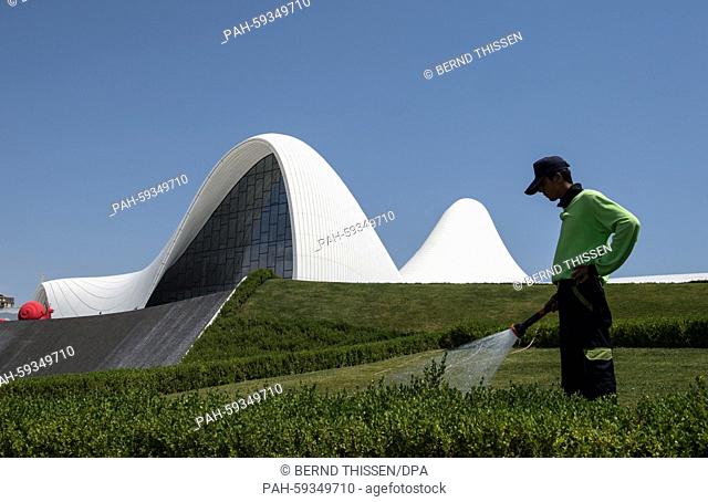 The Heydar Aliyev Cultural Center is seen during the Baku 2015 European Games in Baku , Azerbaijan, 20 June 2015. Photo: Bernd Thissen/dpa | usage worldwide