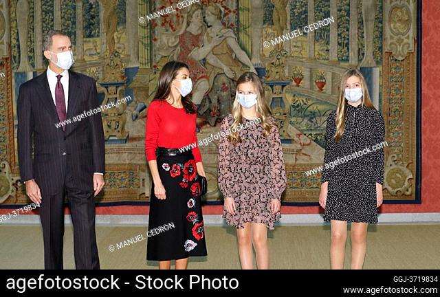 King Felipe VI of Spain, Queen Letizia of Spain, Crown Princess Leonor, Princess Sofia attends Meeting of the Board of Trustees of the Princess of Girona...